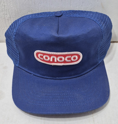 Vintage Conoco Oil Gas Patch Trucker Mesh Back Hat Snapback Cap 80s Advertising