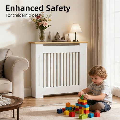 Modern Radiator Cover with Table Top, White Radiator Cabinet, Enclosure for Home - Afbeelding 12 van 28