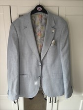 Guide London Premium Herringbone Mens Suit Jacket 40R Pale Blue