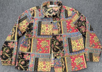 Vintage Patchwork Floral Button-Up Jacket Relaxed Fit Medium Cotton