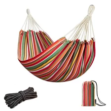 78.8x39.4" Red Green Stripes Brazilian Cotton Hammock 300LBS Capacity