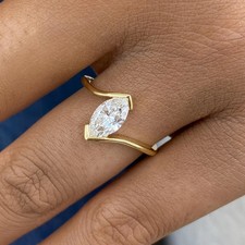 1CT Marquise Cut IGI LabGrown Diamond Solitaire Ring, 14K Gold Cross Over Shank