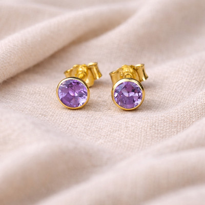 333 Gold Ohrstecker Amethyst 4,5mm-kleine Edelstein Ohrringe Damen Gold Geschenk