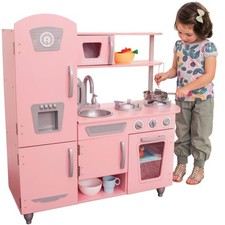 KidKraft Vintage Wooden Play Kitchen, Pink - Pretend Ice Maker Play Phone