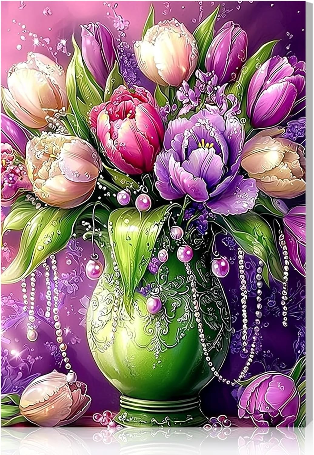 DOMROM Flowers Paint by Numbers Kit for Adults Beginners with Frame, Adults' Pa