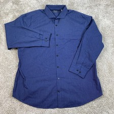 Kenneth Cole Reaction Button Up Shirt Men's 17.5 Slim Fit Long Sleeve Blue Check