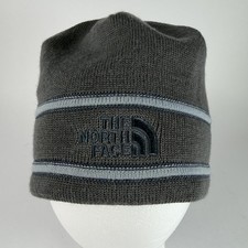 The North Face Beanie Hat Gray Striped Knit Fleece Lined Mens One Size Winter