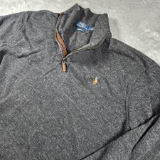 Polo Ralph Lauren Sweater Mens XL Gray Estate Rib Quarter Zip Cotton Pullover