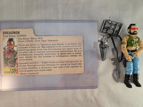 Gi Joe Hasbro 1985 Dreadnok Ripper Cobra Figure File Card Vintage ARAH Complete