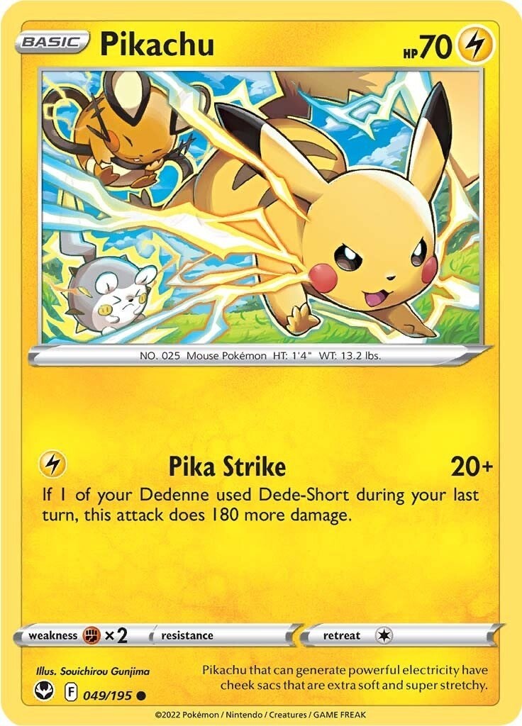 Pikachu (049/195) Common NM SWSH12 SWSH12: Silver Tempest Pokemon TCG