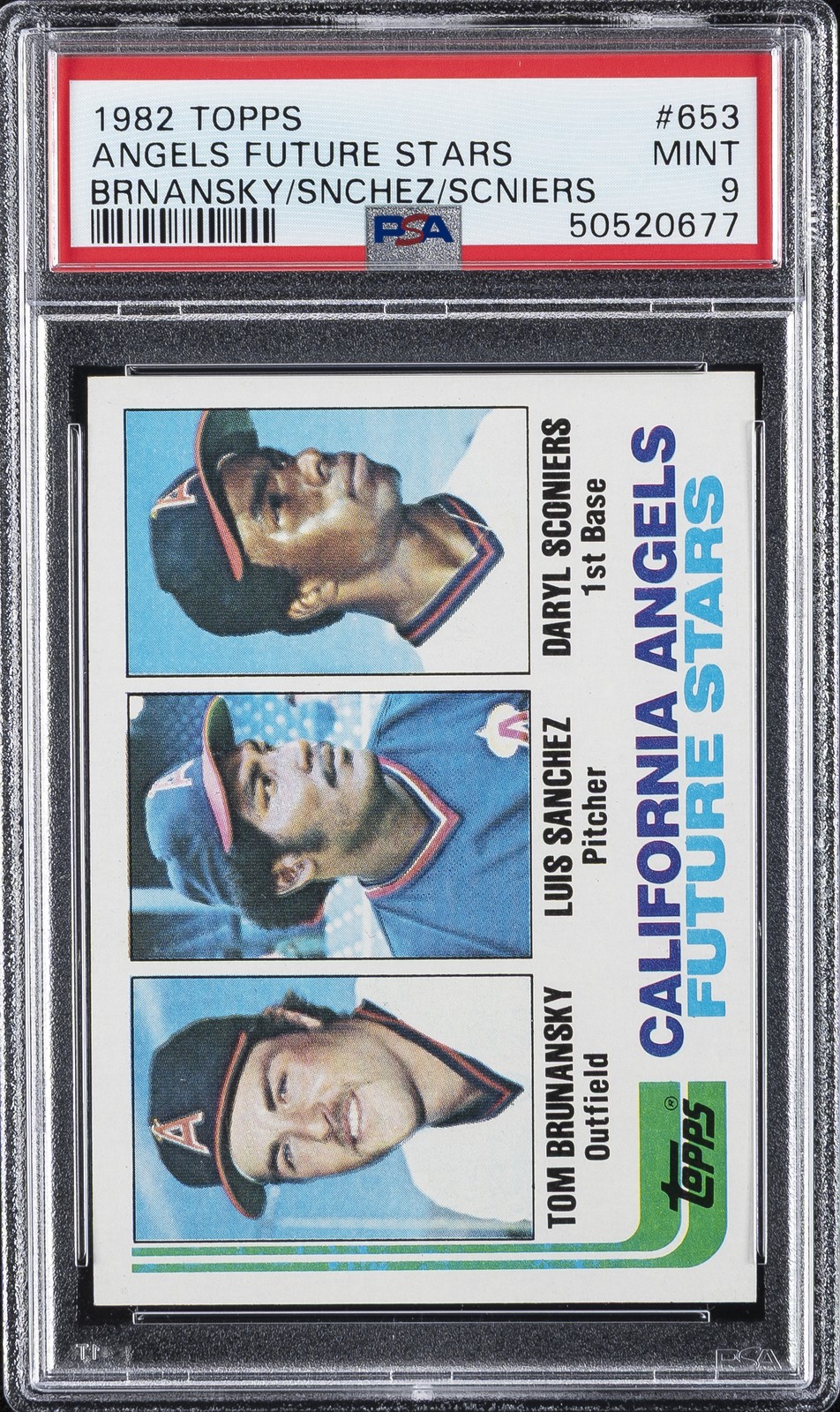 1982 TOPPS BRUNANSKY/SANCHEZ/SCONIERS #653 ANGELS FUTURE STARS PSA 9