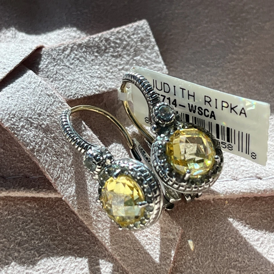 PENDIENTES JUDITH RIPKA SS/18K CRISTAL CANARIO ZAFIRO BLANCO PALANCA TRASERA; BOLSA NUEVA EN CAJA Foto 2 de 4