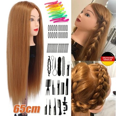 90% Echthaar Übungskopf Frierseurkopf 26'' Mannequin Ausbildung Frisuren Set NEU!