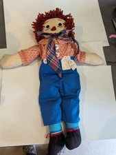 Vintage Handmade Raggedy Andy Cloth Rag Doll Red Yarn Hair 20" 1959 Home Made