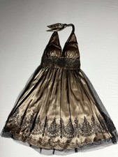 Adrianna Papell Boutique Gold & Black Embellished Beaded Lace Dress Womens Sz 4P