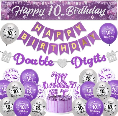 SROEESHEE 10th Birthday Decorations for Boys Girls - Double Digits Banners Garland and Lar