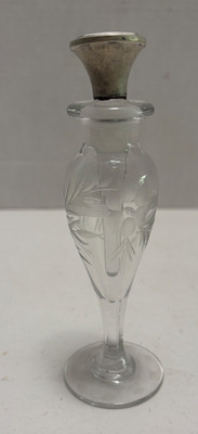 Vintage Art Deco Scent Bottle Sterling Stopper Perfume Cologne Etched Flowers 