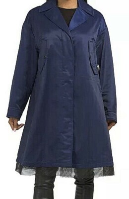 NWT $544 Love MOSCHINO Parka Trench Coat MED Electric Blue w/Black Mesh  Trim