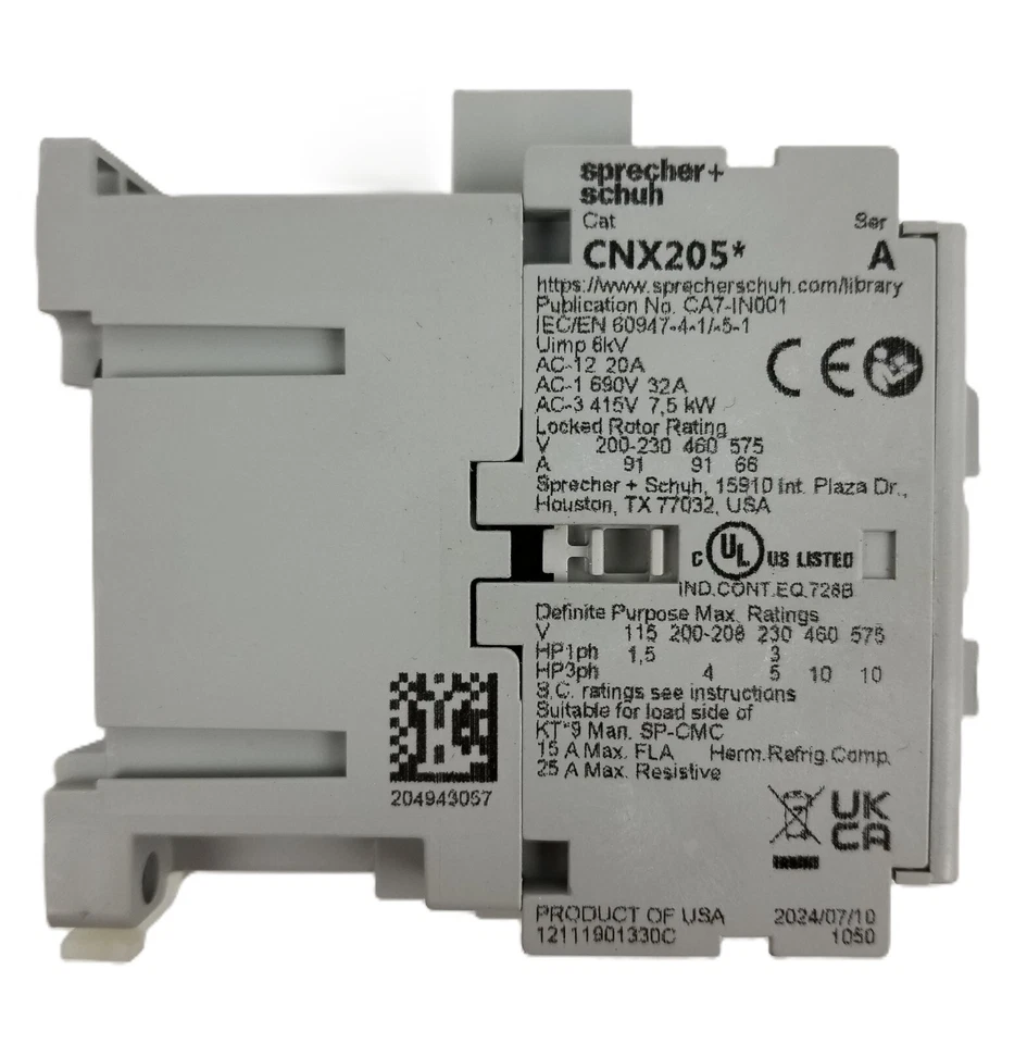 Sprecher + Schuh CNX-205-120 Contactor SER. A 15A 120Vac 3Main Poles 1NO Aux NEW - Image 3 of 4