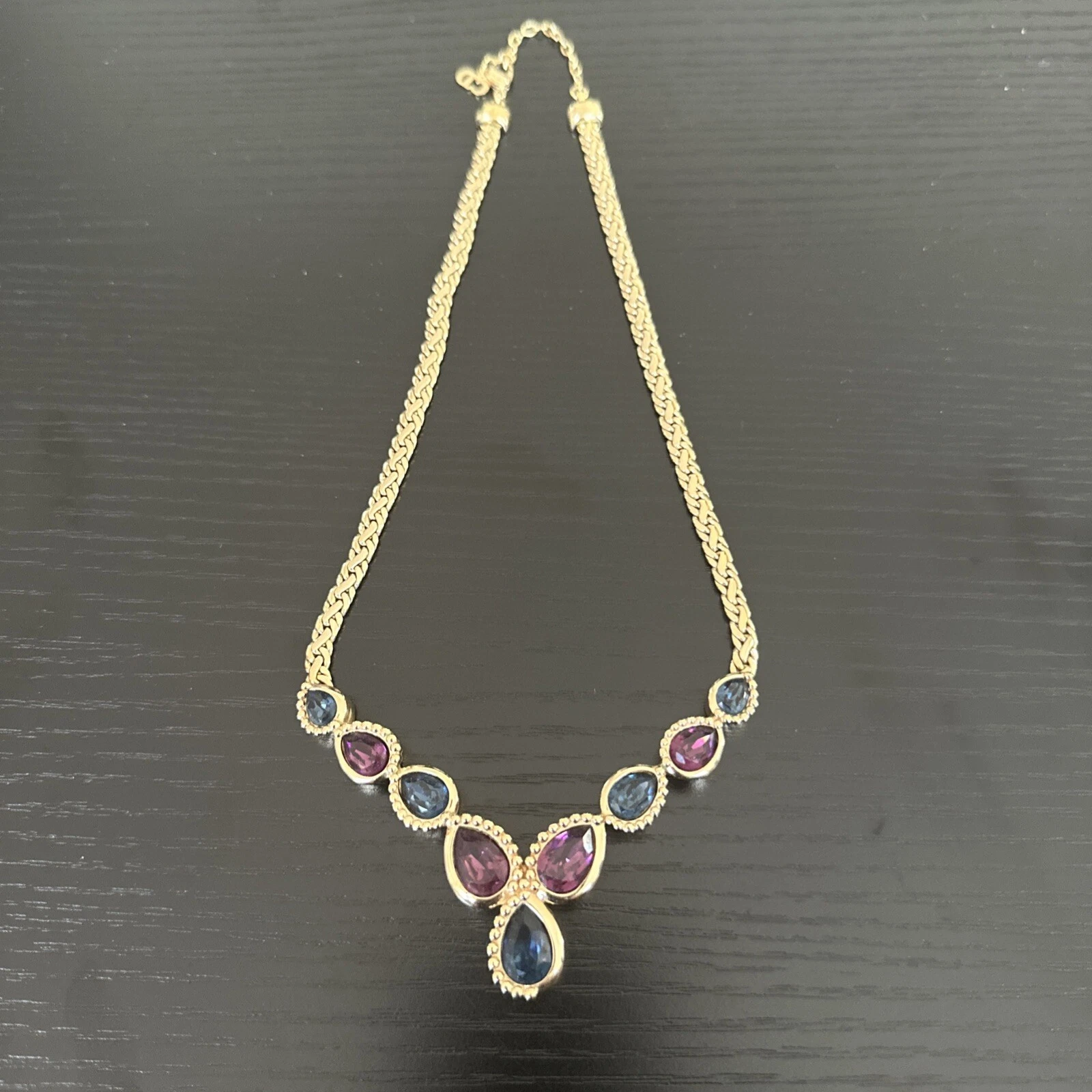 Collana vintage Christian Dior cristallo blu e viola