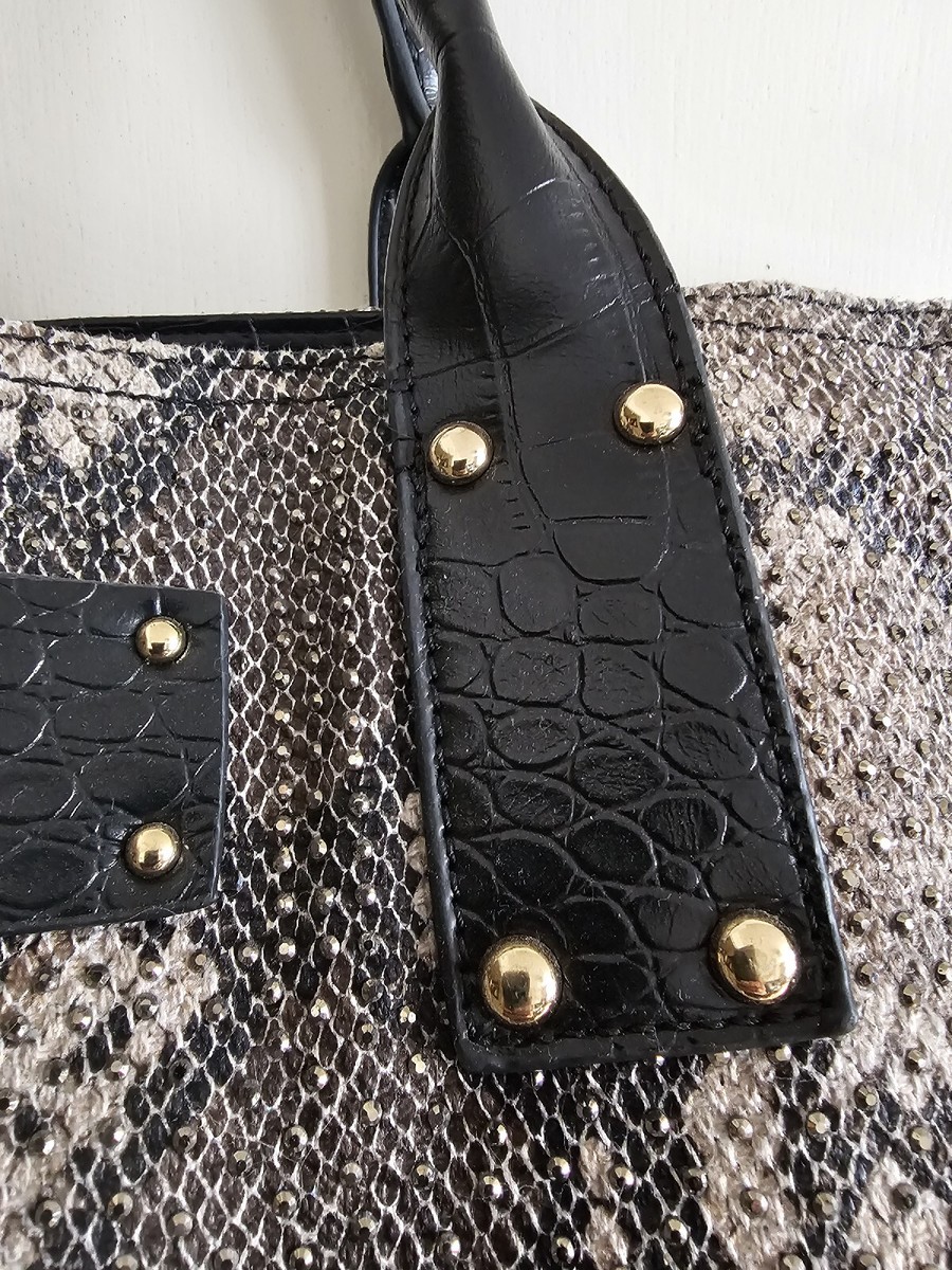 Pre loved TK Maxx grey snake skin pattern studded shoulder tote