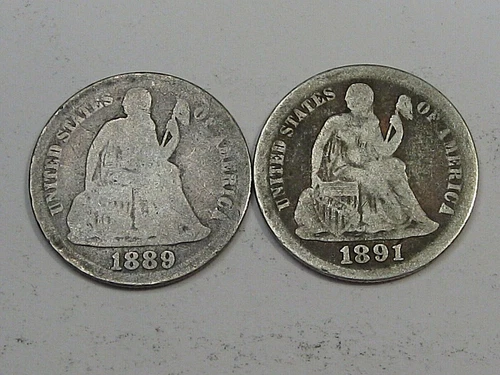 2 Seated LIBERTY Dimes: 1889 & 1891.  #29