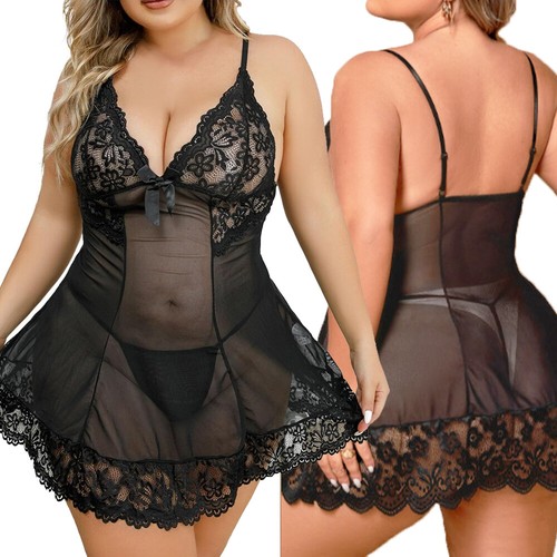 Sexy Damen-Dessous Spitzenkleid Unterwäsche Babydoll Nachtwäsche G-String in Übergröße - Bild 239 von 261