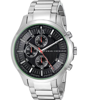 Armani Exchange AX2163 Mens Silver Tone SSteel Black Dial Chronograph Watch $200