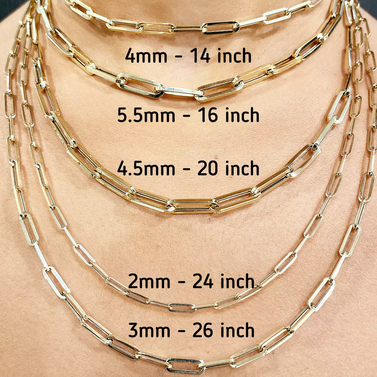 Paperclip Chain Necklace 14K Solid Yellow Gold | Layering Necklace | 14  16 20