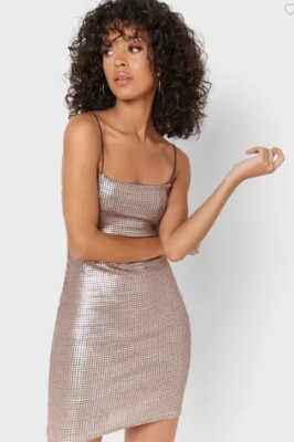Topshop Rose Gold Mini Dress Holographic Bodycon Dress Size UK 8 US 4 EU 36  | eBay
