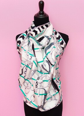 NEW HERMES 90 cm 36 WHITE PANOPLIE EQUESTRE SILK TWILL SCARF
