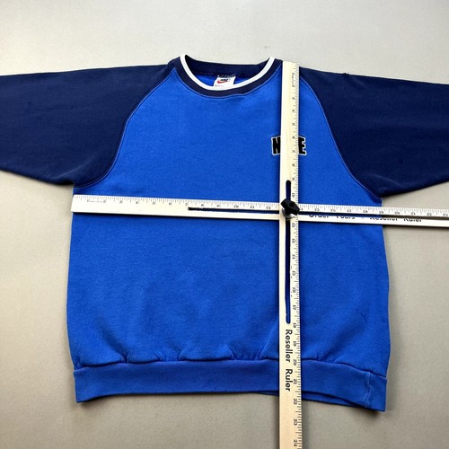 Vintage Nike Sweatshirt Youth Medium 10-12 Blue Colorblock Spellout Made USA 90s - Picture 10 of 12