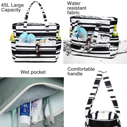 Large Beach Tote Bag Women Waterproof Sandproof Zipper for Pool Gym Grocery T... - Picture 2 of 9
