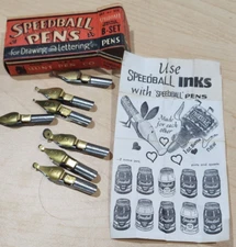 VTG Calligraphy Pen Nibs Speedball box insert advertisement INK SET OF 7 B SET