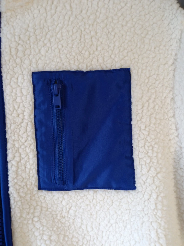 Antiguo Suéter Azul Marino Sherp Cremallera Completa Blanco con Borde Azul Niño Grande Foto 2 de 4