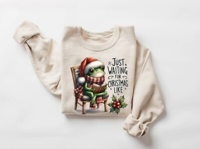 Funny Christmas Santa Frog Sweatshirt, Just Waiting For Christmas Like Shirt