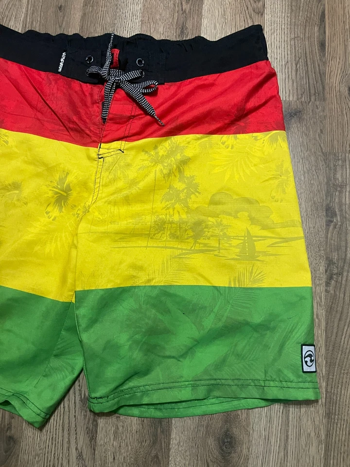 Ocean Current 短裤,男式 XL 码,红色黄色绿色,泳裤,抽绳 — 第 4/4 张图片