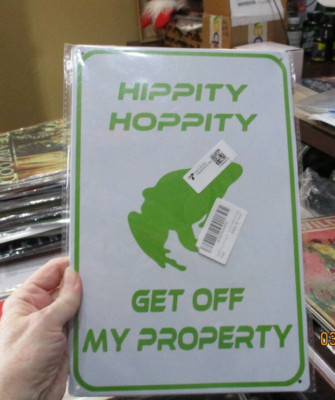 Metal sign retro HIPPITY HOPPITY GET OFF MY PROPERTY Man cave Bar approx. 8 x12 
