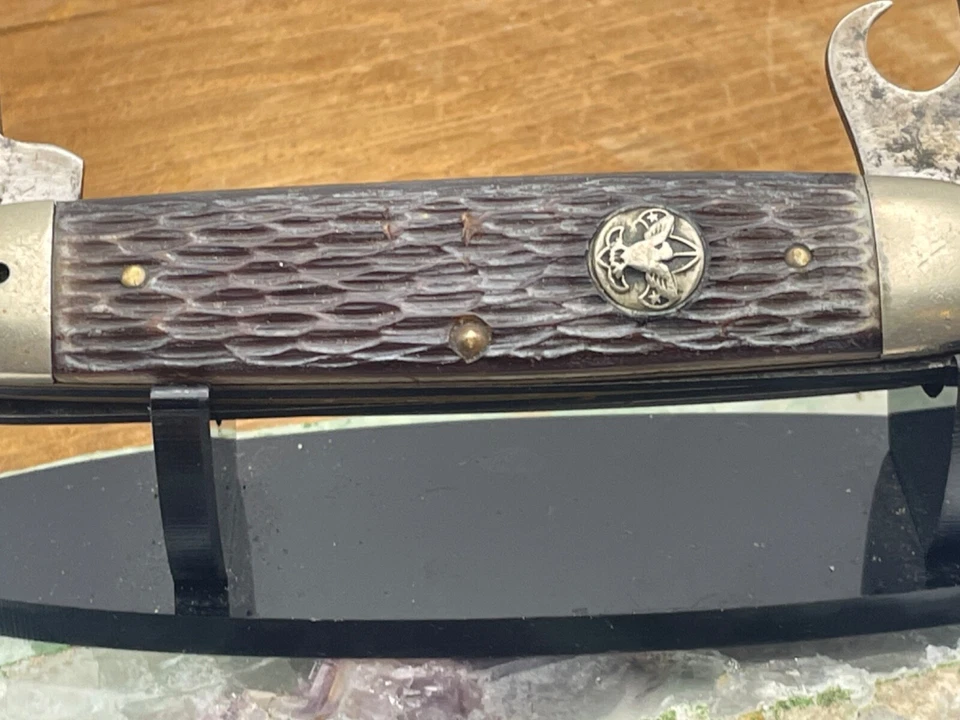 Navaja de bolsillo vintage Ulster EE. UU. Boy Scouts 1 hoja 3 herramientas mango Delrin--1879.24 Foto 2 de 4