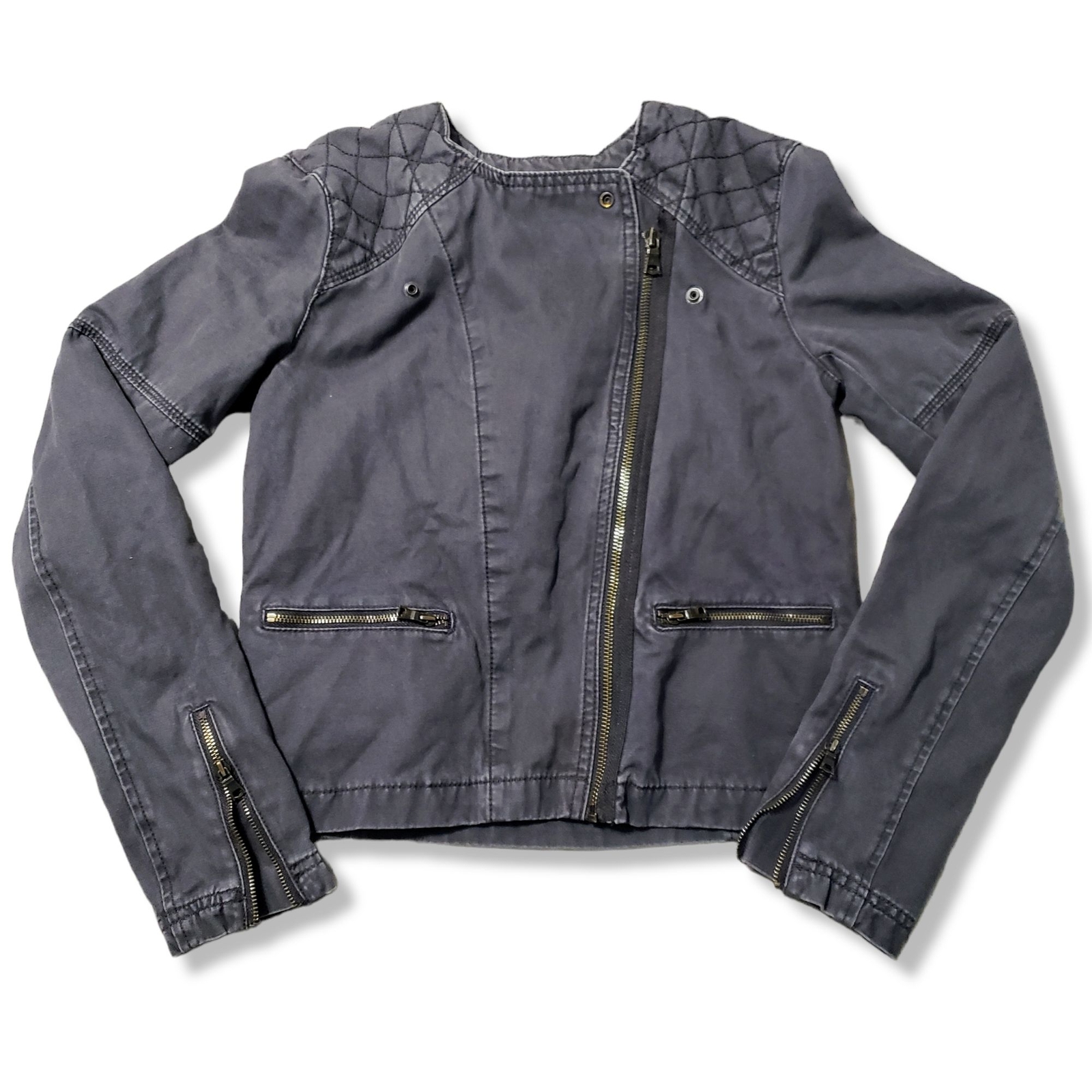 Gap Zip Moto Jacket Clean Coal Grey Quilted Twill Coat Womens Size