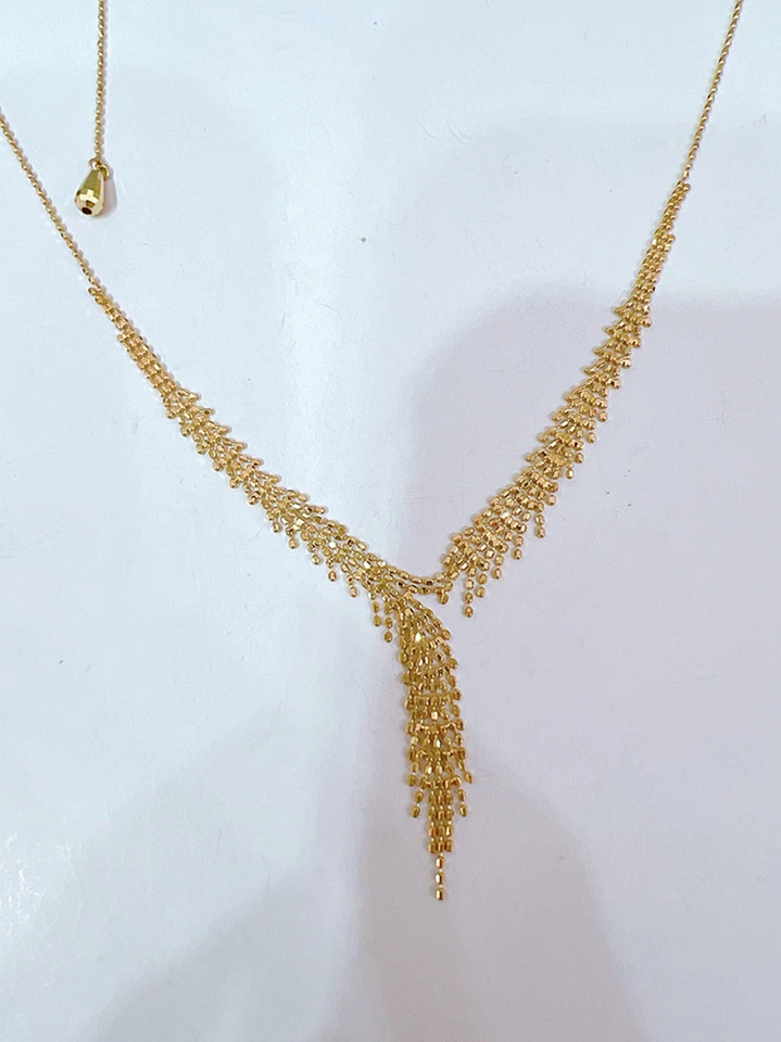 18k Solid Gold Wheat Lace Charm Necklace Adjustable Choke Chain for Women - Image 4 of 4