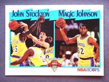 Assists League Leaders #312 NBA Hoops 1991 Basketball Card (Stockton-Johnson) 