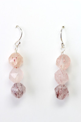 Strawberry Quartz 8mm Star Faceted Gemstone Earrings .925 Sterling Silver 1.50''
