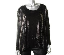 KAREN KANE Womens $108 BLACK SEQUIN STRETCH DOLMAN SLEEVE TUNIC TOP SHIRT XS 