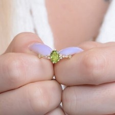 Vintage Oval Cut Natural Peridot 14K Yellow Gold Plated 925 Silver Cocktail Ring
