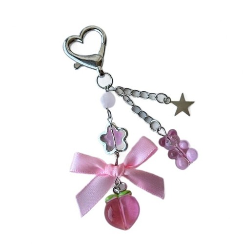 Stylish Peach Bear Star Bowknot Charm Colorful Beaded Mobile Chain Accessory - Photo 7/8