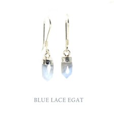 Image of Natural Blue Lace Agate Point Dangle Earrings 925 Sterling Silver Dangles