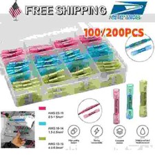 200/100PCS Heat Shrink Butt Wire Splice Connectors Seal Crimp Terminals USA