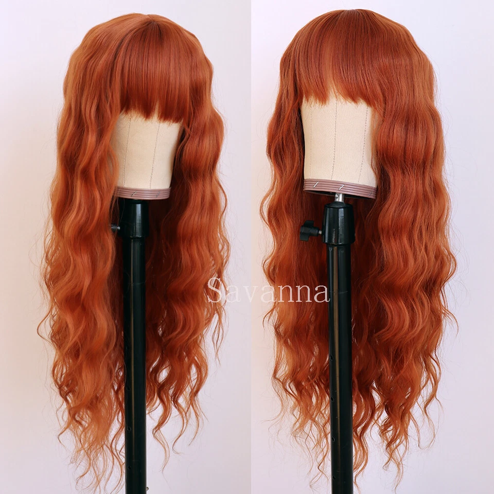 Heat Resistant Orange Synthetic Hair Wigs No Lace Cosplay Party Wig Full Bangs - Image 3 of 4