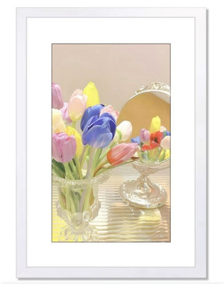 White MDF Wood Photo Frame Plexiglass Wall Mounted Mat 12x18 
